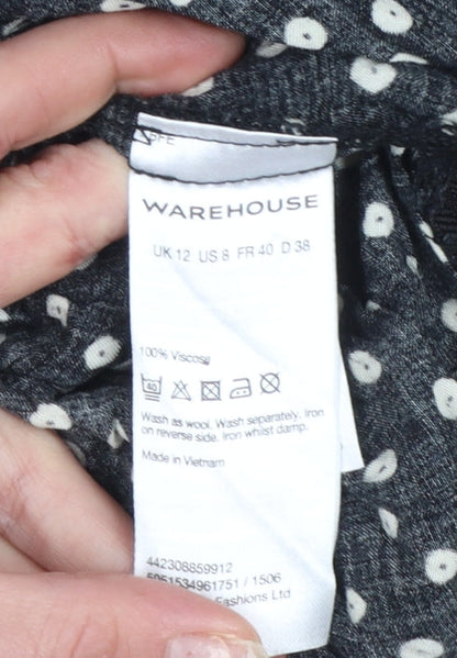 Womens UK Size 12 Warehouse Black Tunic Blouse