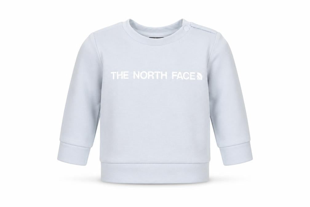 Front view of The North Face unisex baby grey logo long sleeve pullover t-shirt 3-6 months