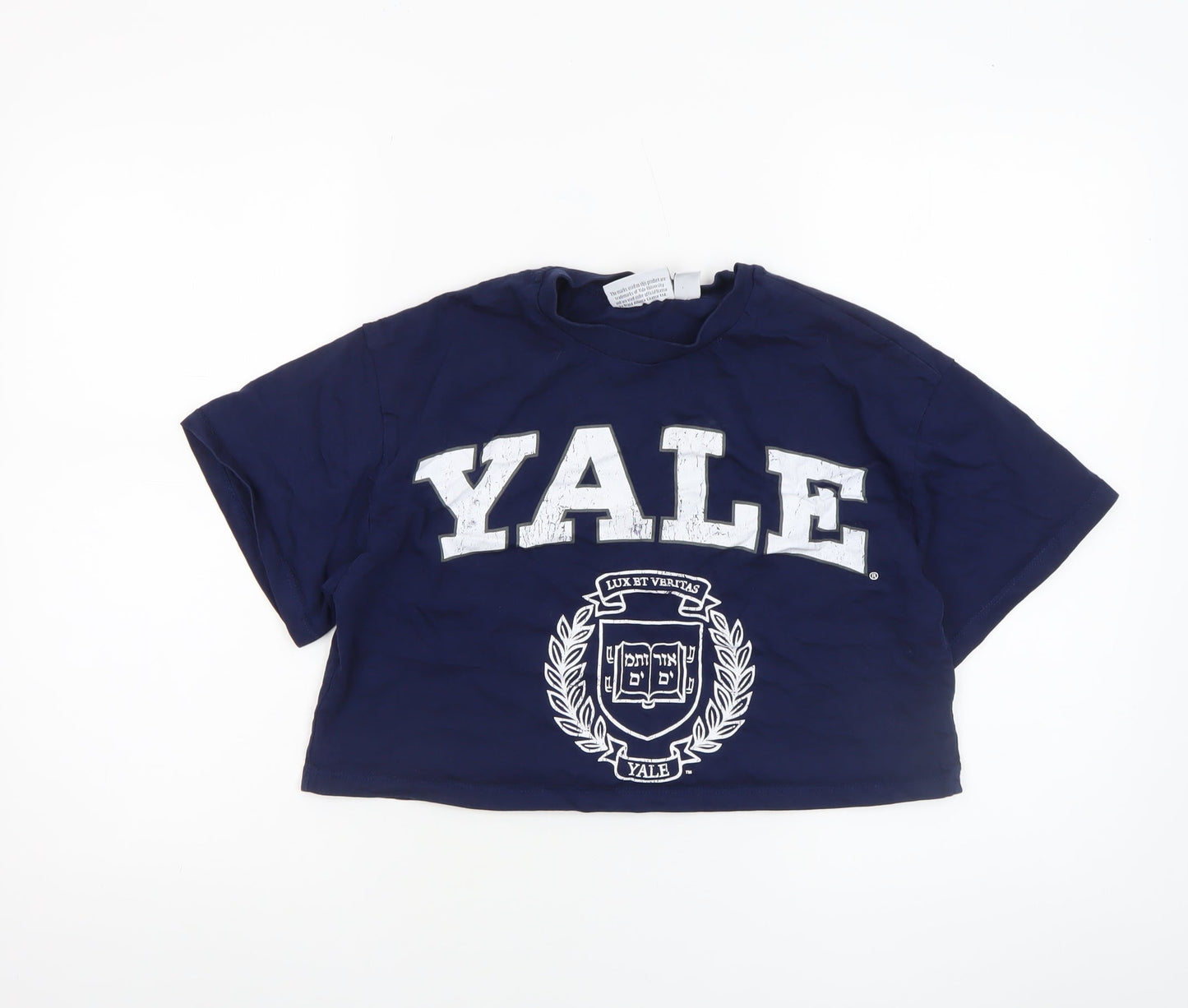 Womens UK Size S Yale University Blue Cropped T-Shirt