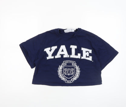 Womens UK Size S Yale University Blue Cropped T-Shirt