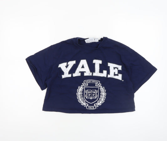 Womens UK Size S Yale University Blue Cropped T-Shirt