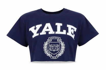 Womens UK Size S Yale University Blue Cropped T-Shirt