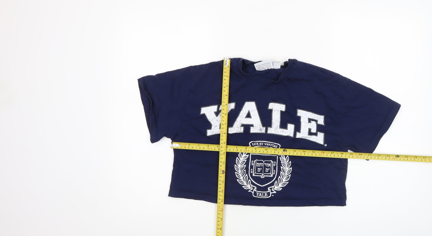 Womens UK Size S Yale University Blue Cropped T-Shirt