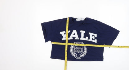 Womens UK Size S Yale University Blue Cropped T-Shirt