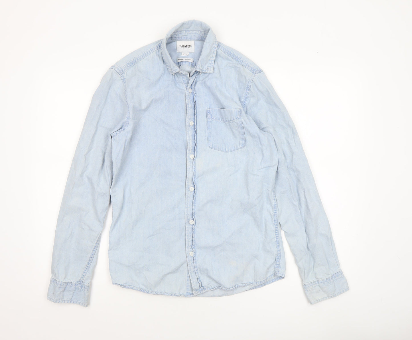 Womens UK Size 8 Pull & Bear Blue Basic Button-Up