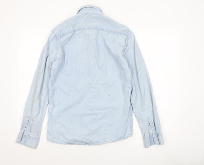 Womens UK Size 8 Pull & Bear Blue Basic Button-Up
