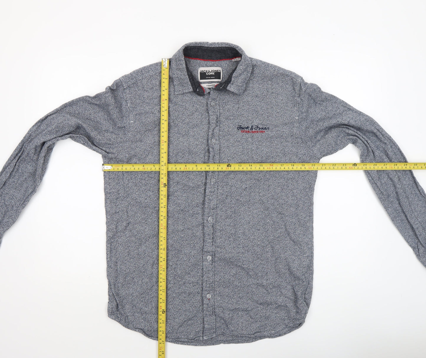 Jack & Jones Men’s Blue Geometric Regular Fit Long Sleeve Cotton Shirt M