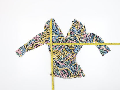 Womens UK Size 10 Betty Jackson Black Multicoloured Wrap Blouse