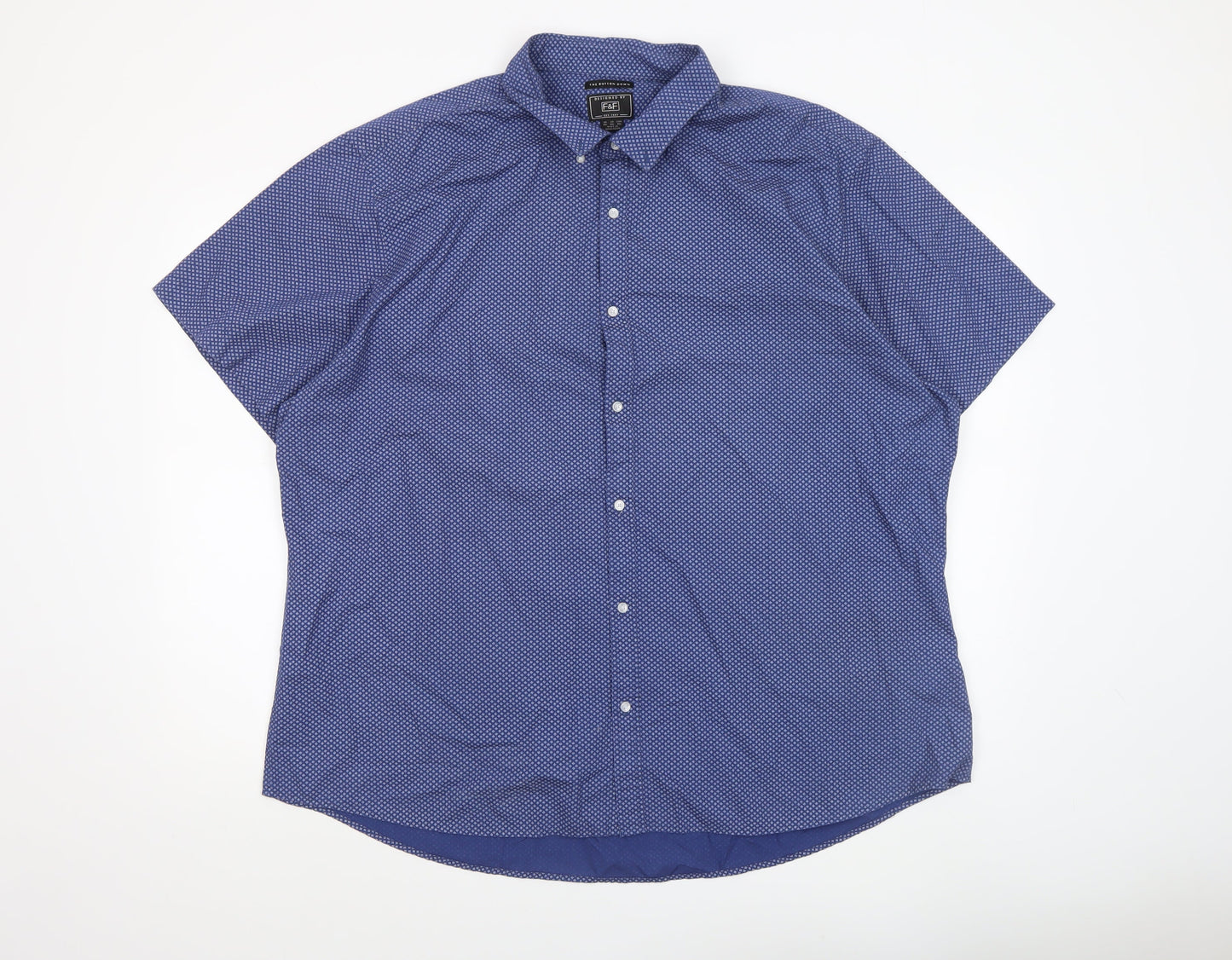 F&F Men’s Blue Geometric Button-Down Short Sleeve Cotton Shirt 3XL