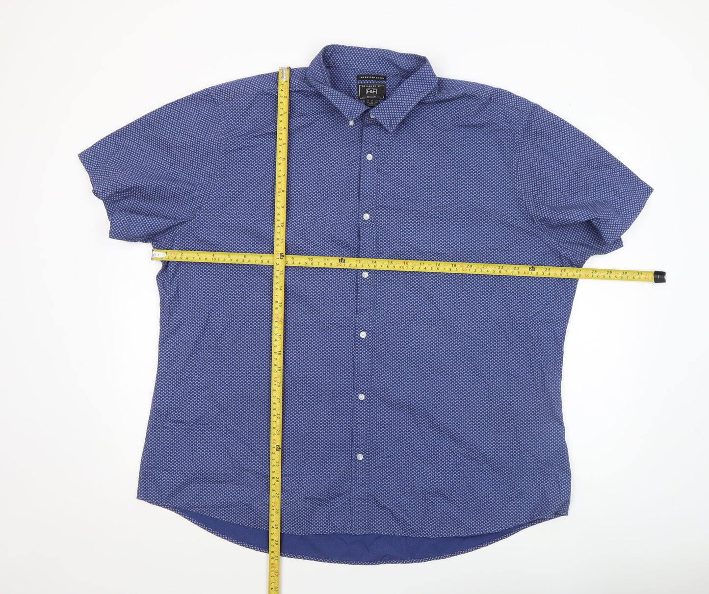 F&F Men’s Blue Geometric Button-Down Short Sleeve Cotton Shirt 3XL