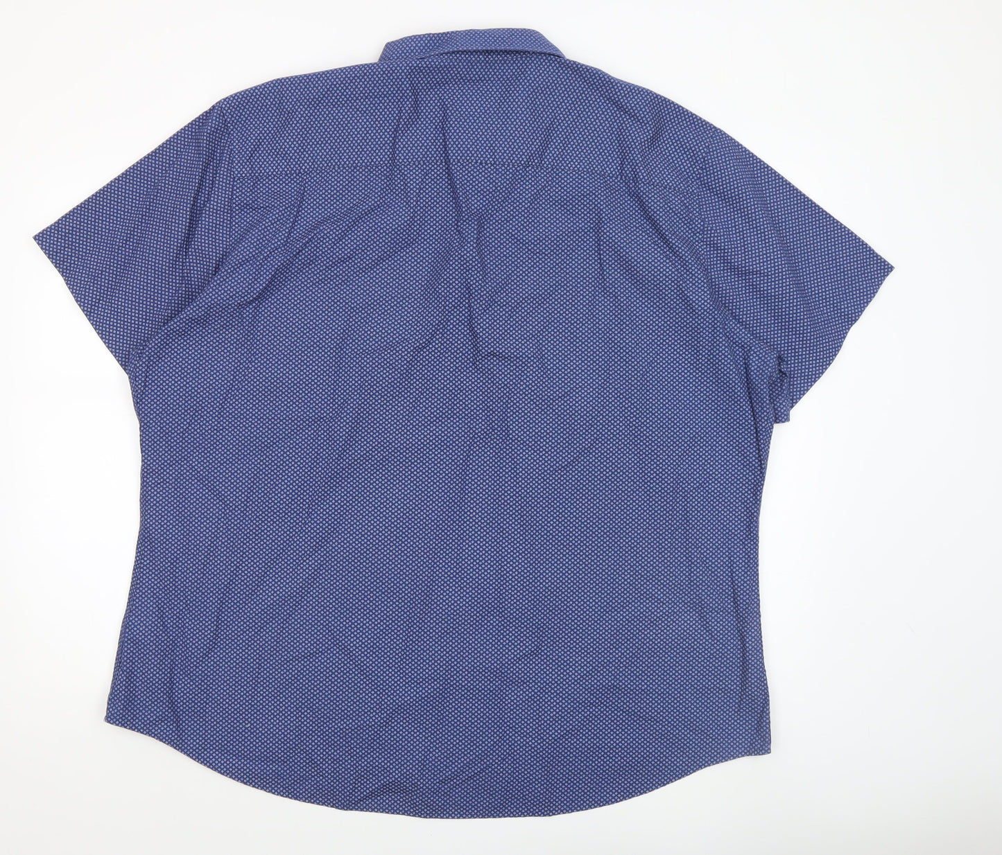 F&F Men’s Blue Geometric Button-Down Short Sleeve Cotton Shirt 3XL