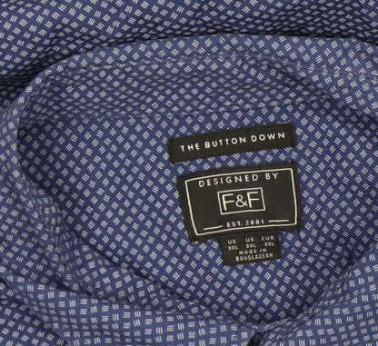 F&F Men’s Blue Geometric Button-Down Short Sleeve Cotton Shirt 3XL