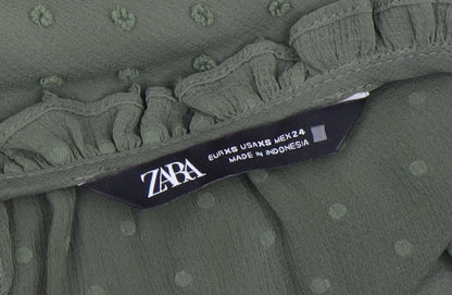 Womens UK Size XS Zara Green Tunic Blouse