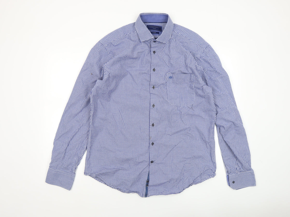 Marco Capelli Men’s Blue Check Cotton Button-Up Shirt Size L