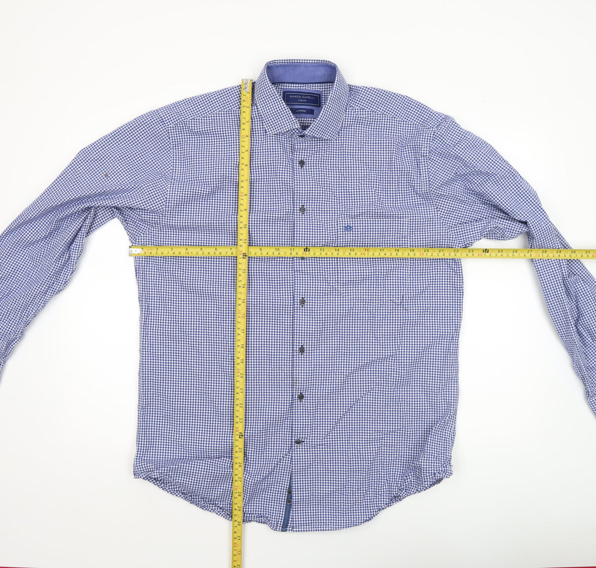 Marco Capelli Men’s Blue Check Cotton Button-Up Shirt Size L