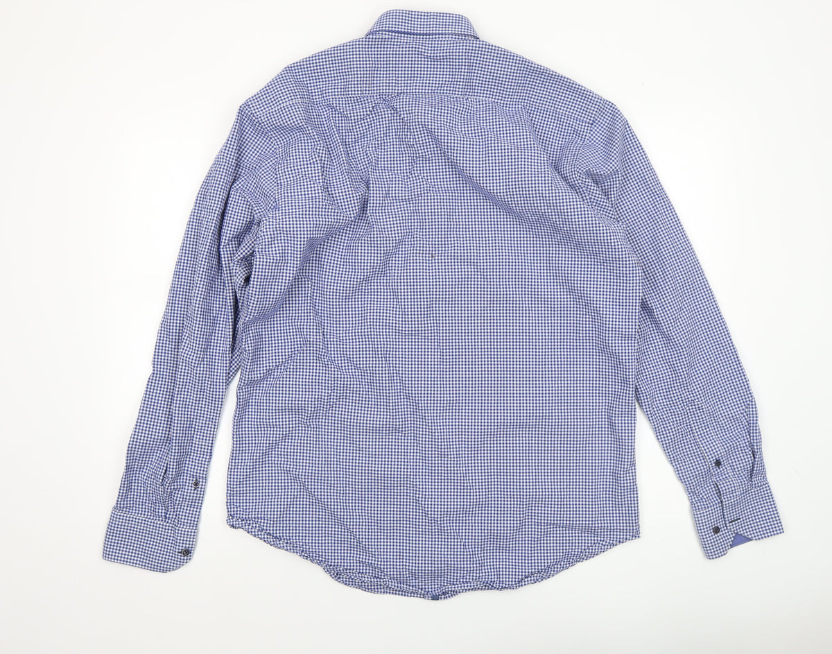 Marco Capelli Men’s Blue Check Cotton Button-Up Shirt Size L