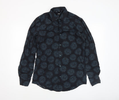 BOSS Men's Blue Slim Fit 15in 38in Long Sleeve Button-Up Shirt