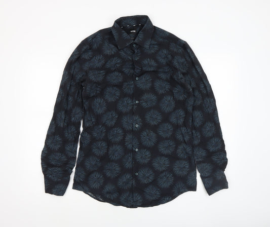BOSS Men's Blue Slim Fit 15in 38in Long Sleeve Button-Up Shirt