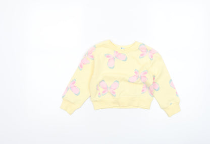 Primark Girls Yellow Butterfly Print Long Sleeve Cotton Sweatshirt 18-24 Months