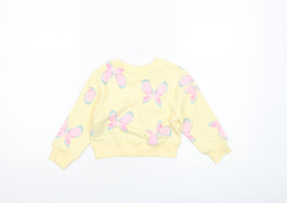 Primark Girls Yellow Butterfly Print Long Sleeve Cotton Sweatshirt 18-24 Months