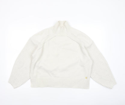 River Island Women Ivory Mock Neck Ribbed Knit Jumper XS