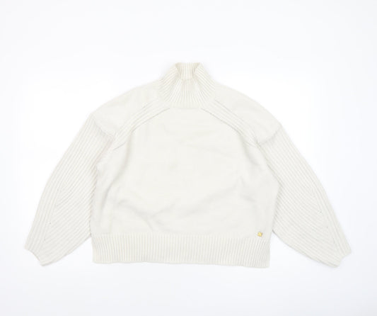 River Island Women Ivory Mock Neck Ribbed Knit Jumper XS