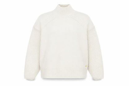 River Island Women Ivory Mock Neck Ribbed Knit Jumper XS