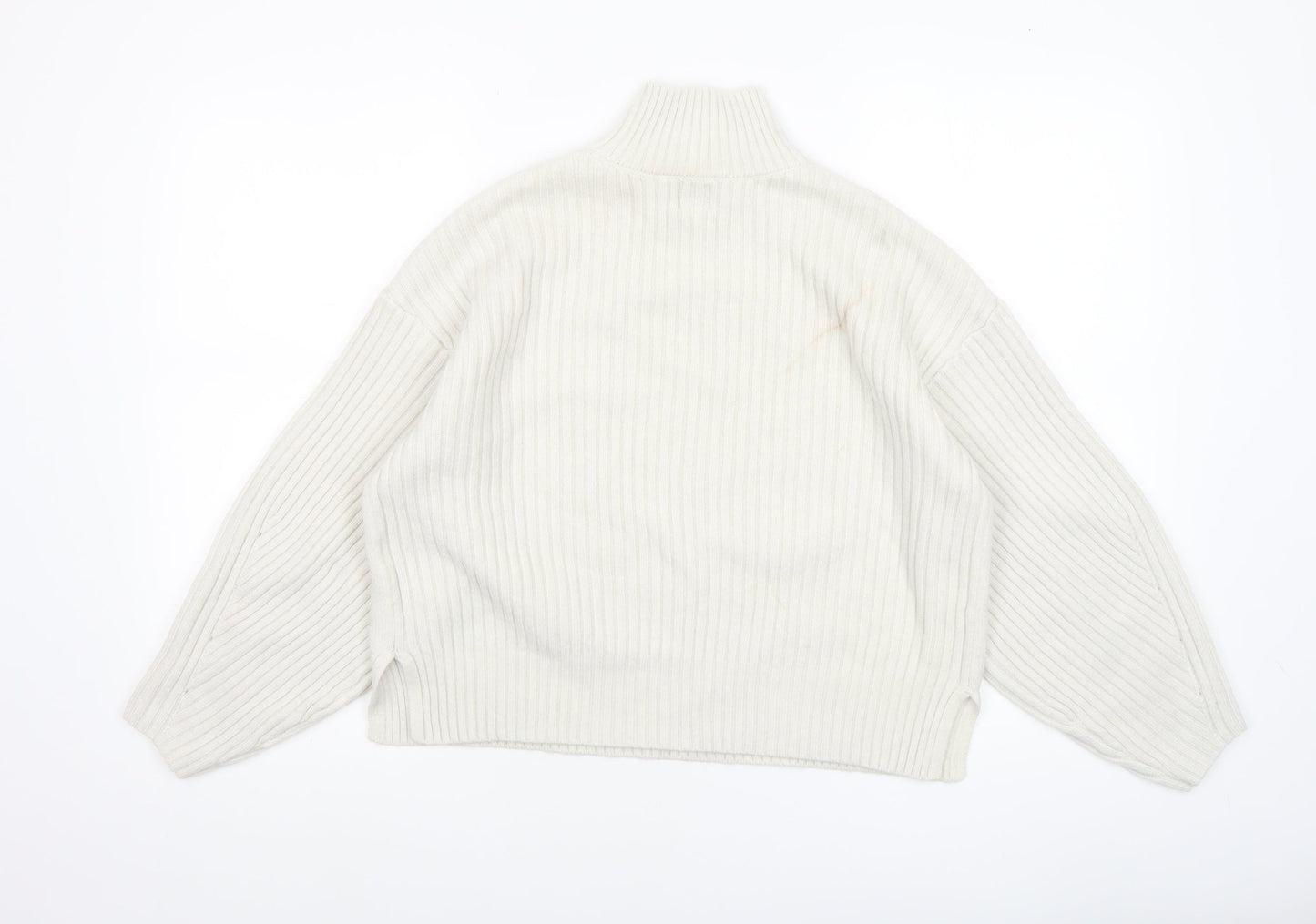 River Island Women Ivory Mock Neck Ribbed Knit Jumper XS