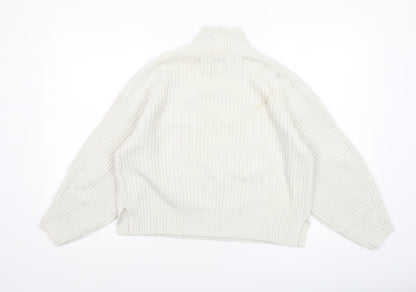 River Island Women Ivory Mock Neck Ribbed Knit Jumper XS