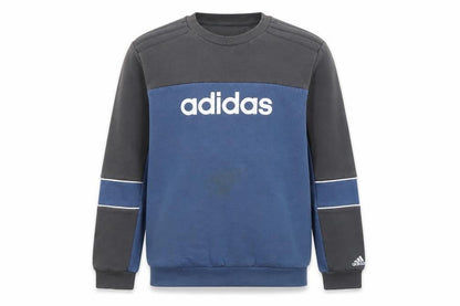 Front view of Adidas boys’ blue colourblock logo fleece sweatshirt 13-14 years