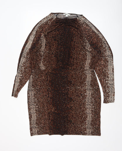 H&M Women’s Brown Animal Print Bodycon Dress XL Long Sleeve