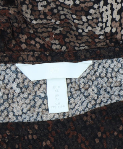 H&M Women’s Brown Animal Print Bodycon Dress XL Long Sleeve