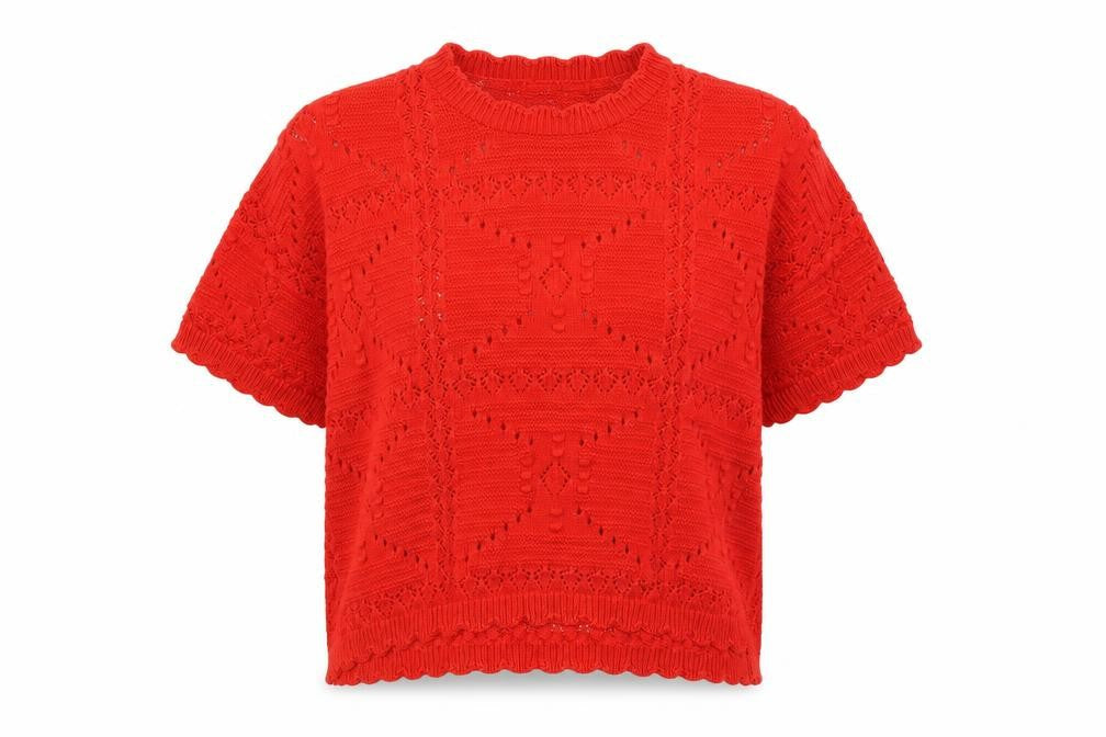 Allery Women Red Short Sleeve Knit Jumper XL 100% Cotton