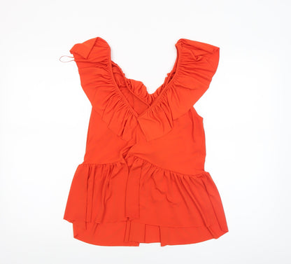 Womens UK Size L Zara Orange Wrap Blouse
