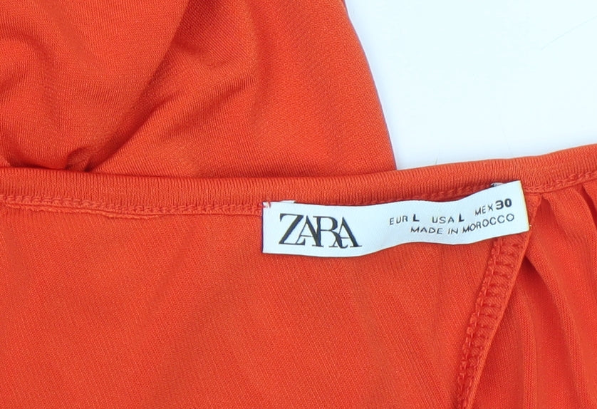 Womens UK Size L Zara Orange Wrap Blouse
