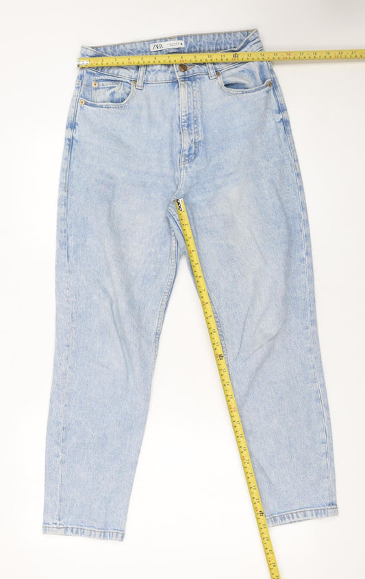 Womens UK Size 10 Zara Relaxed Fit Mom Blue Jeans