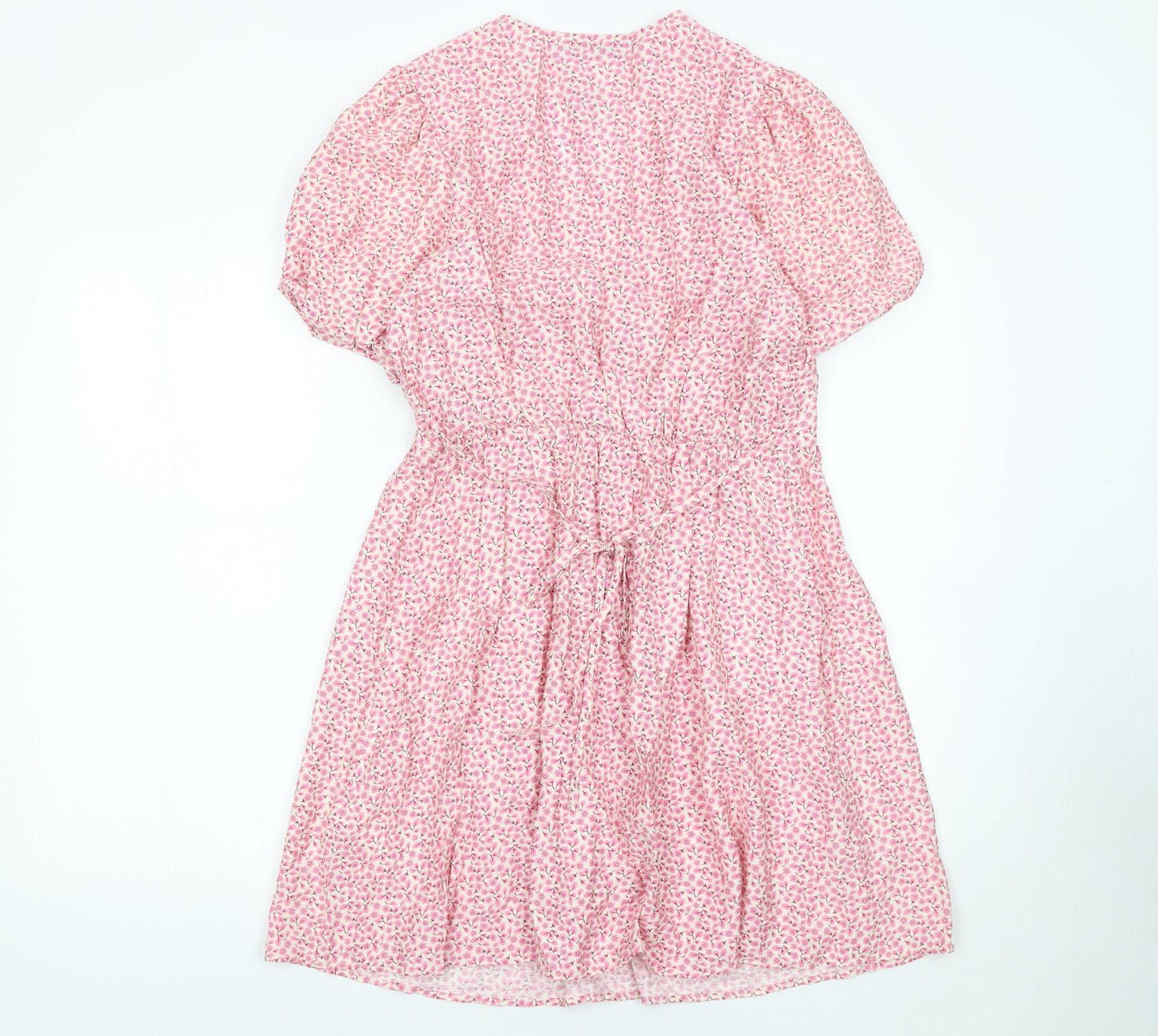 Primark Womens Pink Floral Fit & Flare V-Neck Dress Size 10