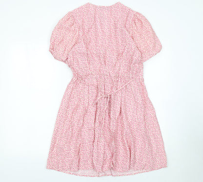 Primark Womens Pink Floral Fit & Flare V-Neck Dress Size 10