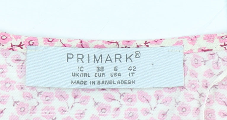 Primark Womens Pink Floral Fit & Flare V-Neck Dress Size 10