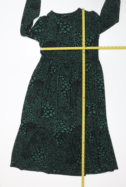 F&F Women’s Green Animal Print Midi A-Line Dress Size 6