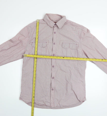 New Look Men's Red Striped Cotton Long Sleeve Button-Up Shirt M