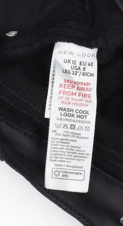 Womens UK Size 12 New Look Slim Fit Casual Workwear Black Trousers