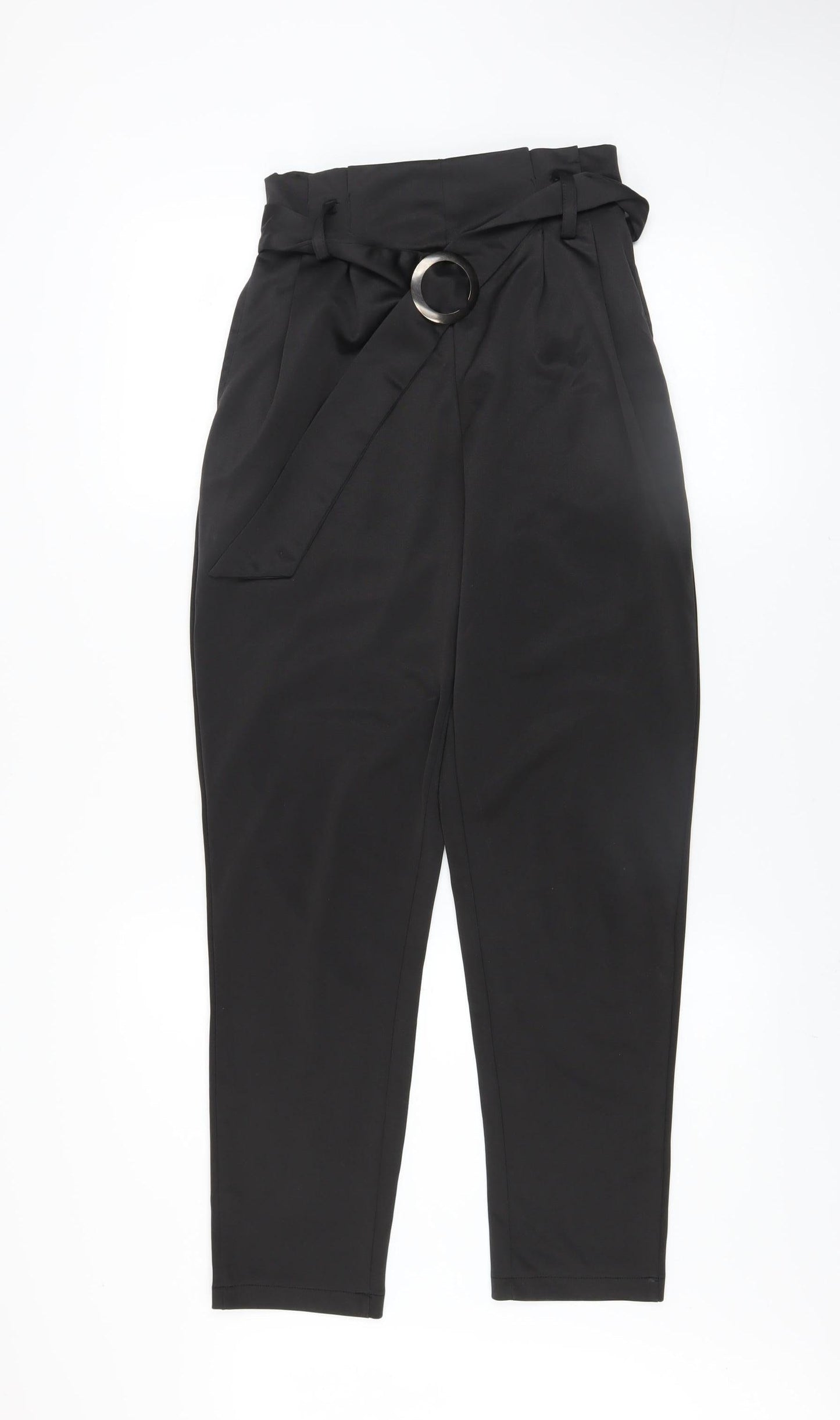Womens UK Size 8 QED London Regular Fit Paperbag Black Trousers
