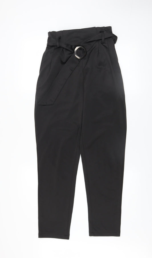 Womens UK Size 8 QED London Regular Fit Paperbag Black Trousers