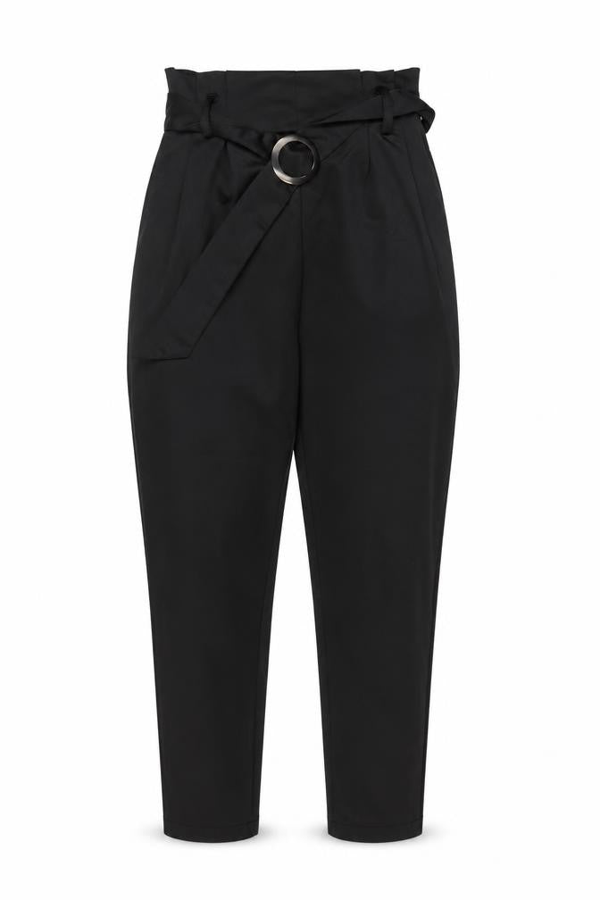 Womens UK Size 8 QED London Regular Fit Paperbag Black Trousers