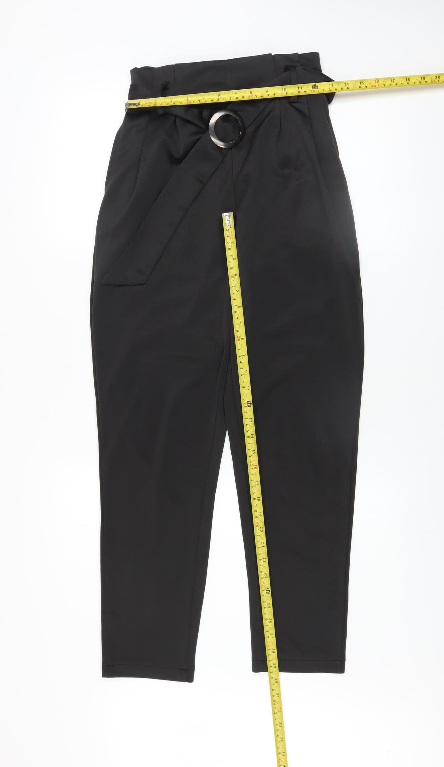 Womens UK Size 8 QED London Regular Fit Paperbag Black Trousers