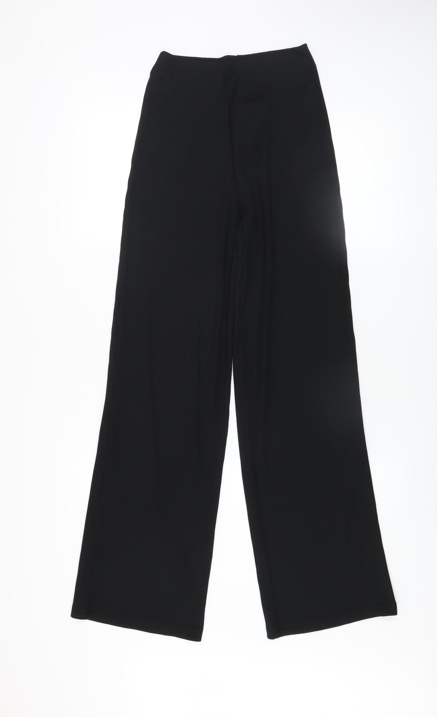 F&F Women Black Ribbed Wide-Leg Trousers XS