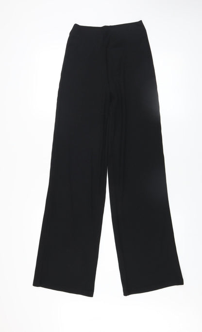 F&F Women Black Ribbed Wide-Leg Trousers XS