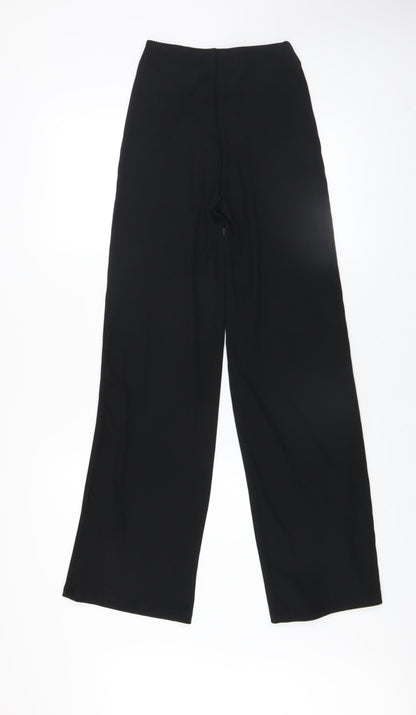 F&F Women Black Ribbed Wide-Leg Trousers XS