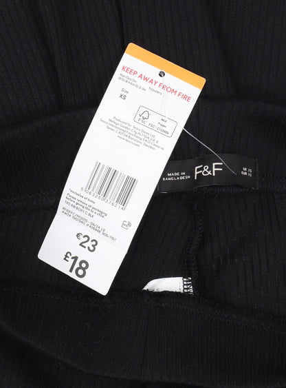 F&F Women Black Ribbed Wide-Leg Trousers XS
